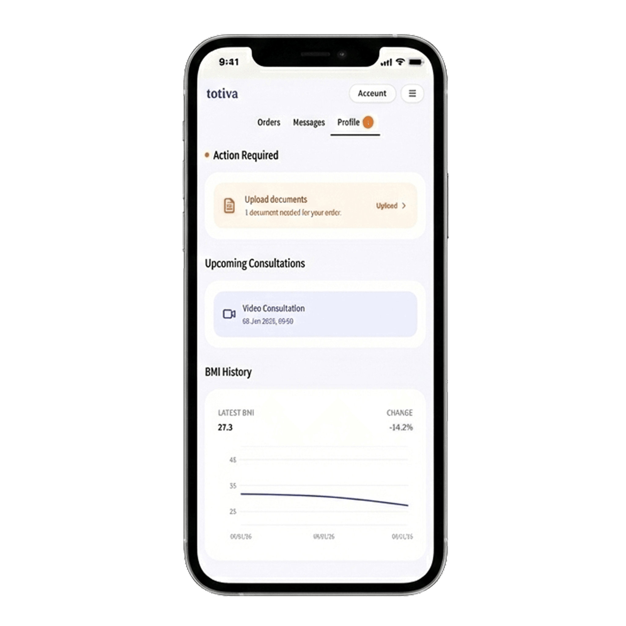 Totiva Health mobile app dashboard